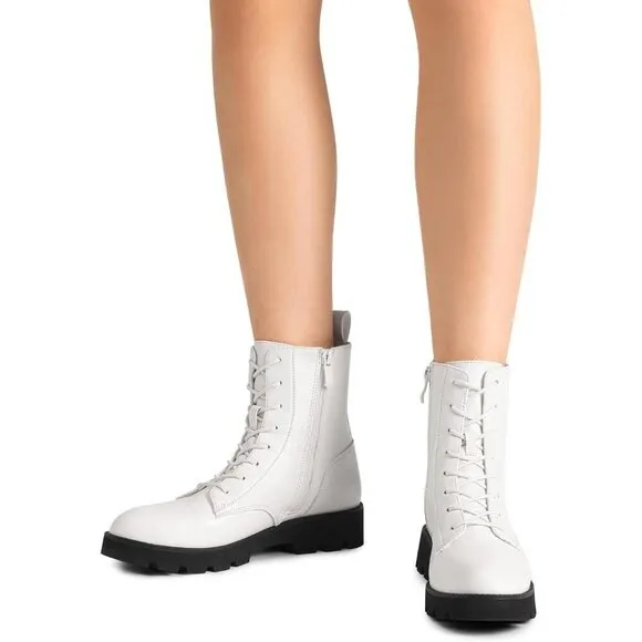 Dream Pairs Ankle Boots Women White Calf Pu Lace up Lug Sole Combat Shoes