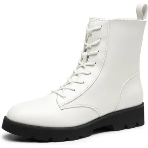 Dream Pairs Ankle Boots Women White Calf Pu Lace up Lug Sole Combat Shoes