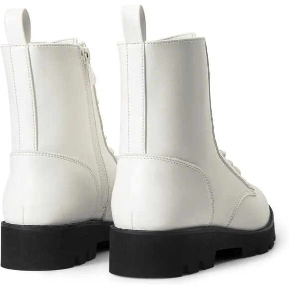 Dream Pairs Ankle Boots Women White Calf Pu Lace up Lug Sole Combat Shoes