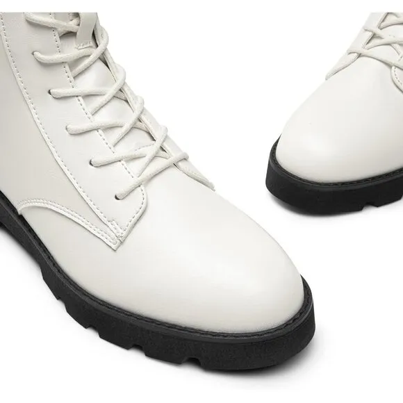 Dream Pairs Ankle Boots Women White Calf Pu Lace up Lug Sole Combat Shoes