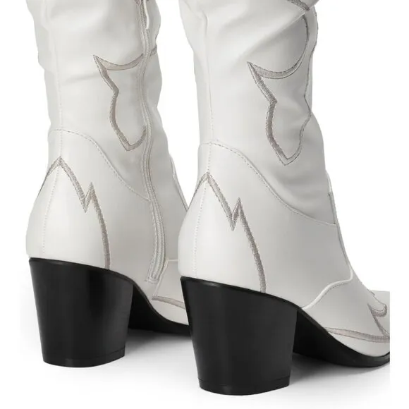Dream Paris Cowboy Boots Women White Faux Suede Knee Western Cowgirl