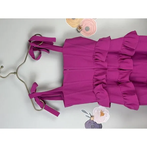 Dress the Population Ruffled Tati Dress - Bright Pink