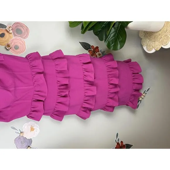 Dress the Population Ruffled Tati Dress - Bright Pink