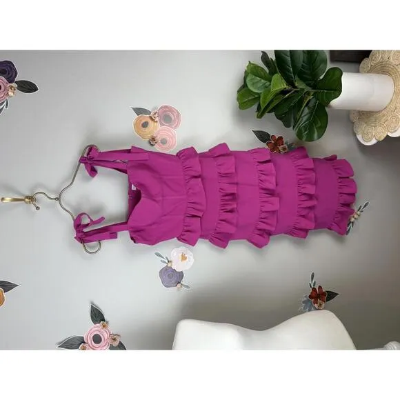 Dress the Population Ruffled Tati Dress - Bright Pink