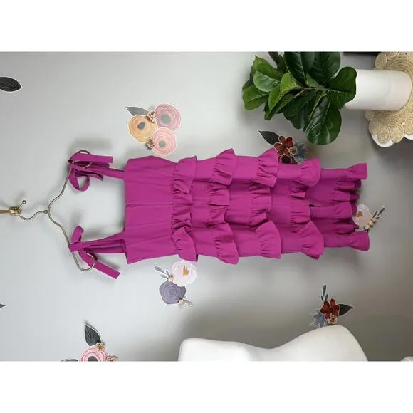 Dress the Population Ruffled Tati Dress - Bright Pink