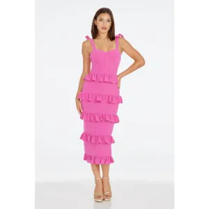 Dress the Population Ruffled Tati Dress - Bright Pink