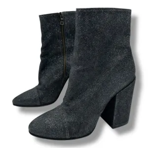 Dries Van Noten Black Glitter Block Heel Side-zip Designer Bootie Boots Sz 9.5