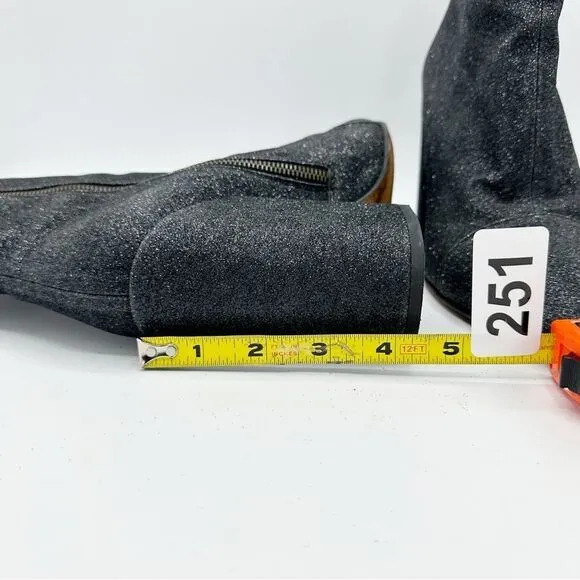 Dries Van Noten Black Glitter Block Heel Side-zip Designer Bootie Boots Sz 9.5