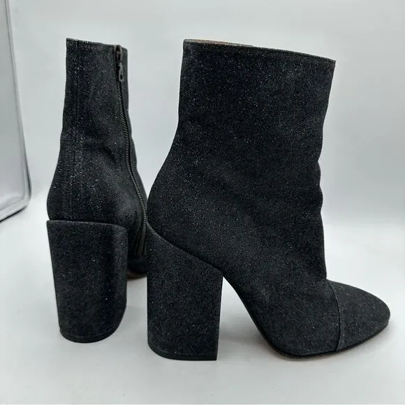 Dries Van Noten Black Glitter Block Heel Side-zip Designer Bootie Boots Sz 9.5
