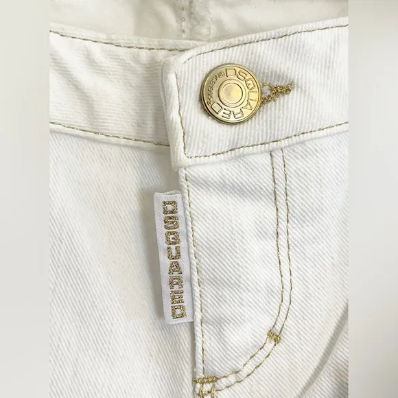 DSQUARED White Denim Bermuda shorts with gold embroidered pocket NWT  40