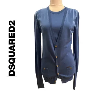 DSQUARED2 Blue Pull Over Sweater Button Cardigan Designer Extra Large Small xl