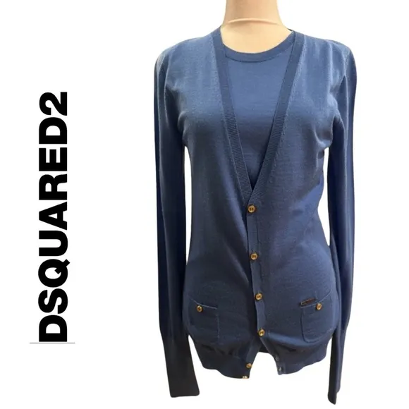 DSQUARED2 Blue Pull Over Sweater Button Cardigan Designer Extra Large Small xl