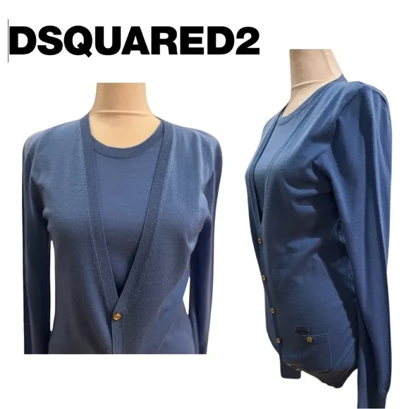 DSQUARED2 Blue Pull Over Sweater Button Cardigan Designer Extra Large Small xl