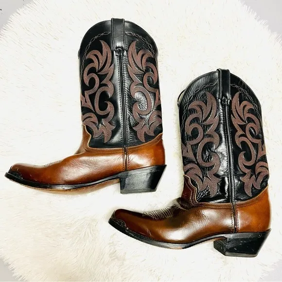 Durango Cowboy Boots Mens Size 10D Western Leather Toe Cap Brown Black DB464