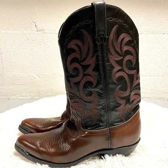 Durango Cowboy Boots Mens Size 10D Western Leather Toe Cap Brown Black DB464