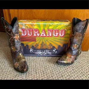 Durango Crush Cowboy Boots RD3030 Size 7 Floral Embroidery Western Rhinestone