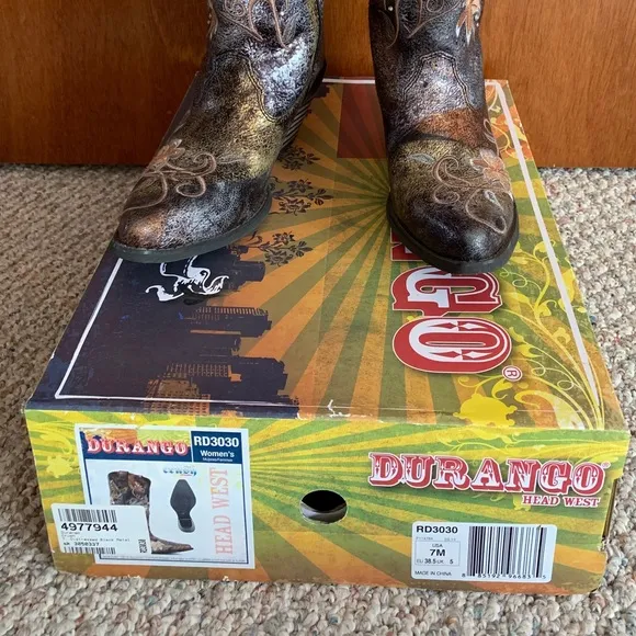 Durango Crush Cowboy Boots RD3030 Size 7 Floral Embroidery Western Rhinestone