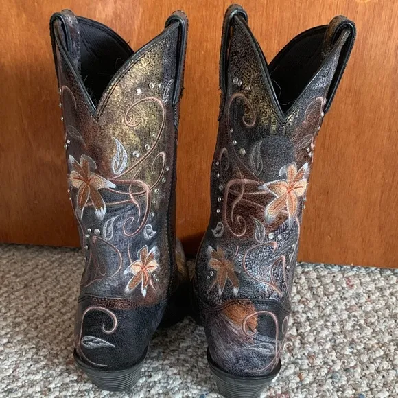 Durango Crush Cowboy Boots RD3030 Size 7 Floral Embroidery Western Rhinestone