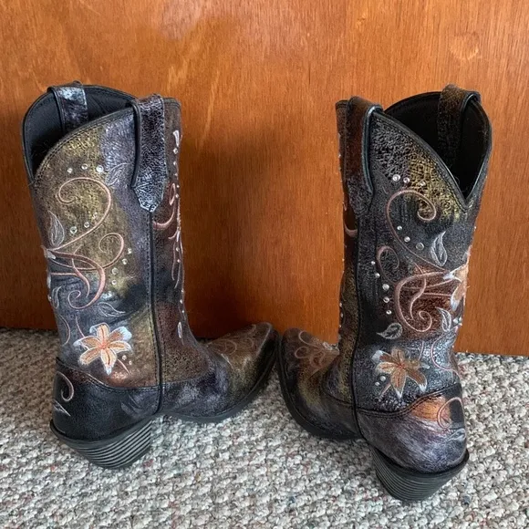 Durango Crush Cowboy Boots RD3030 Size 7 Floral Embroidery Western Rhinestone