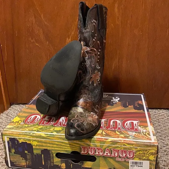 Durango Crush Cowboy Boots RD3030 Size 7 Floral Embroidery Western Rhinestone