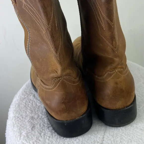 Durango Mens 9 D Cowboy Boots Western Tan Brown Leather Pull On Work Rodeo