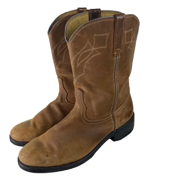 Durango Mens 9 D Cowboy Boots Western Tan Brown Leather Pull On Work Rodeo