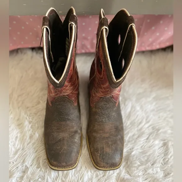 Durango Unisex Kids 4.5M Western Boots Square Toe Chestnut Red Crimson