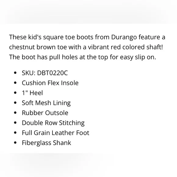 Durango Unisex Kids 4.5M Western Boots Square Toe Chestnut Red Crimson