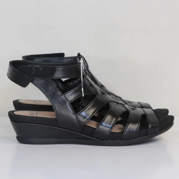 Earth Pisa Chatham Black Leather Open Toe Gladiator Sandal NWT NIB