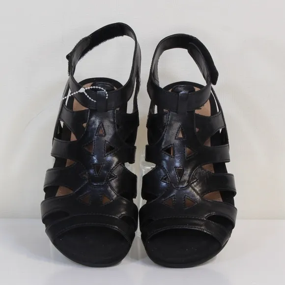 Earth Pisa Chatham Black Leather Open Toe Gladiator Sandal NWT NIB