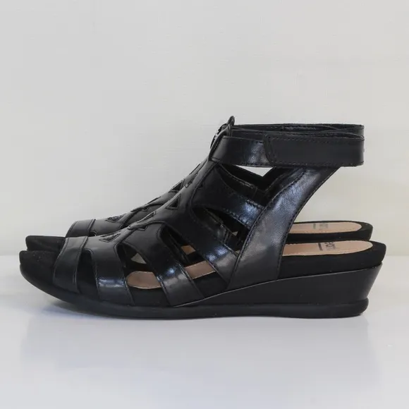 Earth Pisa Chatham Black Leather Open Toe Gladiator Sandal NWT NIB