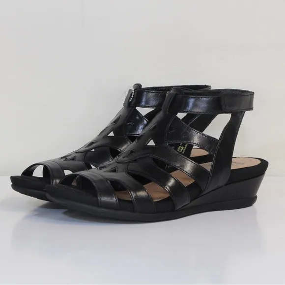 Earth Pisa Chatham Black Leather Open Toe Gladiator Sandal NWT NIB