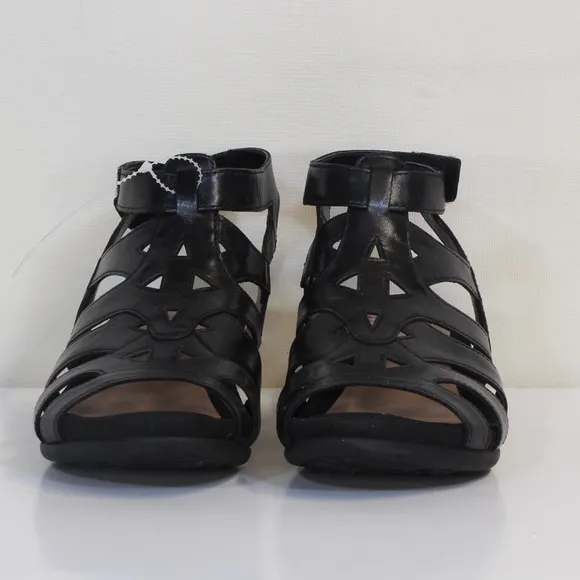 Earth Pisa Chatham Black Leather Open Toe Gladiator Sandal NWT NIB