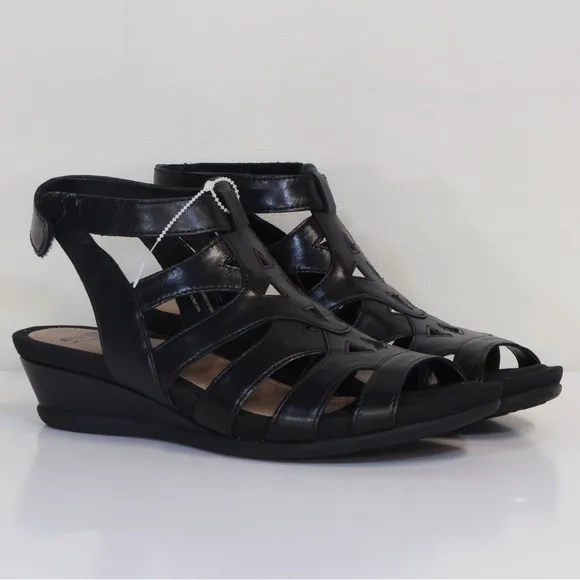 Earth Pisa Chatham Black Leather Open Toe Gladiator Sandal NWT NIB