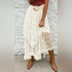 Easel “Festival Muse” Lace Midi Skirt | Ivory