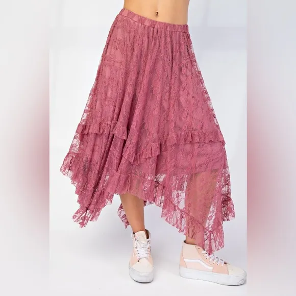 Easel “Festival Muse” Lace Midi Skirt | Ivory