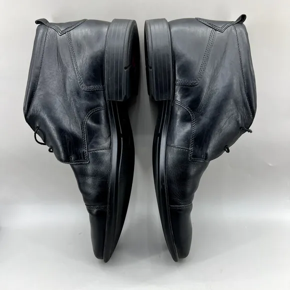Ecco Chukka Boots Men Size 13 US, 47 EU Black Leather Cap Toe Ankle Formal Shoes