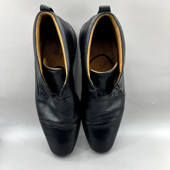 Ecco Chukka Boots Men Size 13 US, 47 EU Black Leather Cap Toe Ankle Formal Shoes