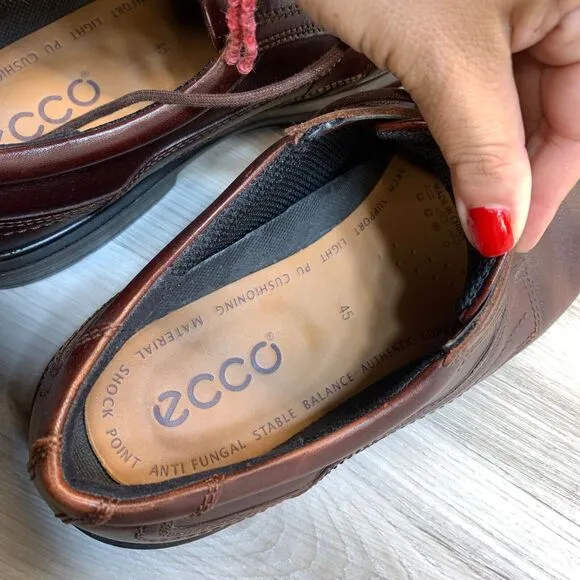 Ecco Helsinki Mens Size EU 45 US 11 Brown Leather Bike Toe Casual Shoes