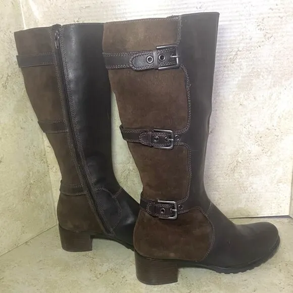 Ecco Womens Leather &amp; Suede Knee-High Boots Buckle Accent Side Zipper Size 39