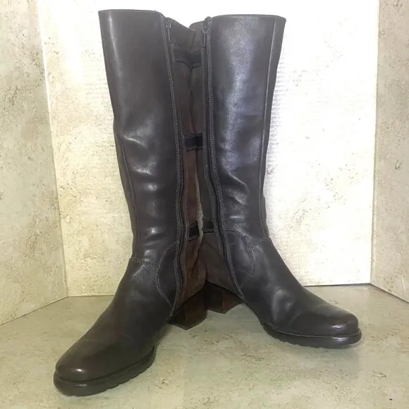 Ecco Womens Leather &amp; Suede Knee-High Boots Buckle Accent Side Zipper Size 39