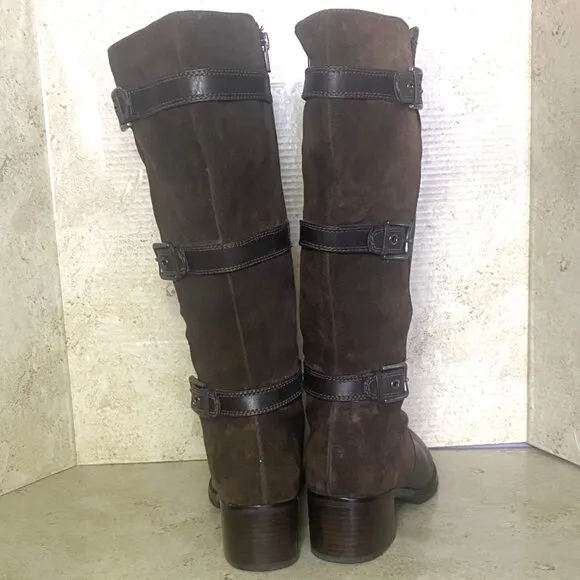 Ecco Womens Leather &amp; Suede Knee-High Boots Buckle Accent Side Zipper Size 39