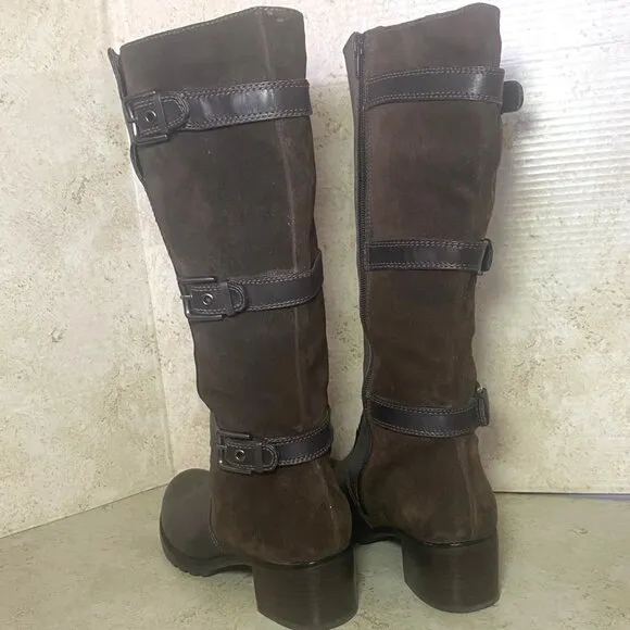 Ecco Womens Leather &amp; Suede Knee-High Boots Buckle Accent Side Zipper Size 39