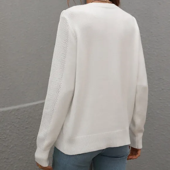 Effortless Fringe Accent Sweater - White