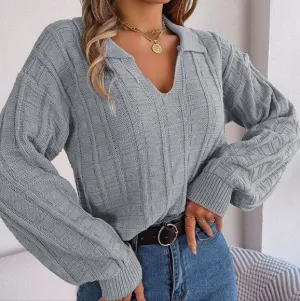 Effortless Textured Collared Sweater - Gray