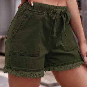 Effortlessly Cool Raw Hem Denim Shorts - Green