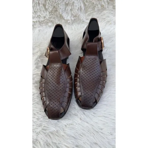 EGOSS men’s fisherman Buckle Closed Toe Sandal Brown leather Made in India Sz 10