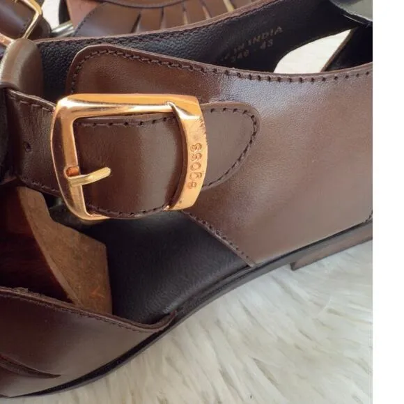 EGOSS men’s fisherman Buckle Closed Toe Sandal Brown leather Made in India Sz 10