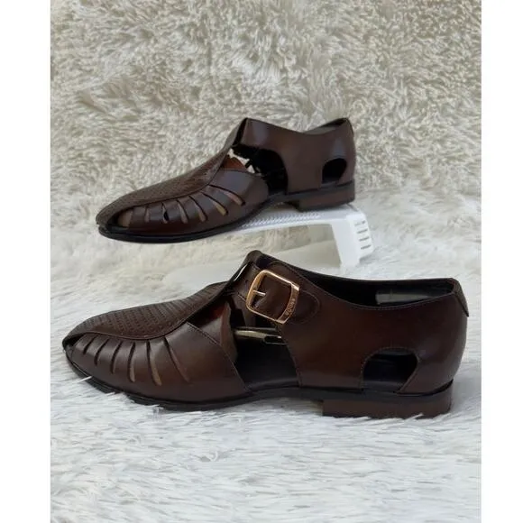 EGOSS men’s fisherman Buckle Closed Toe Sandal Brown leather Made in India Sz 10