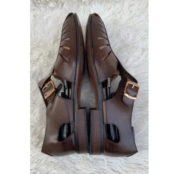 EGOSS men’s fisherman Buckle Closed Toe Sandal Brown leather Made in India Sz 10
